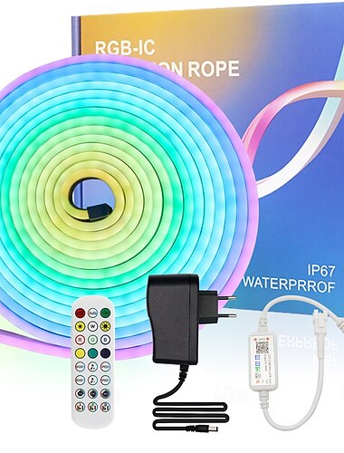  1 Set 3/5/10 m 24 V RGBIC LED-Neonlichtkette, intelligent, wasserdicht, für den Außenbereich, Fernbedienung &App-Steuerung, Musiksynchronisation, mehrfarbige Raumbeleuchtung