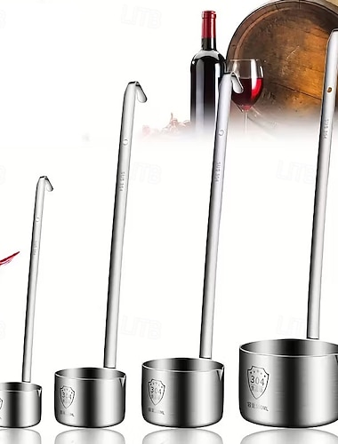 Langer Löffel mit Haken aus Edelstahl 304 – 1/4/8/17 oz Weinlöffel, Öllöffel, Messlöffel, geeignet für Wein, Bier, Sojasauce, Getränke, Weinservierlöffel