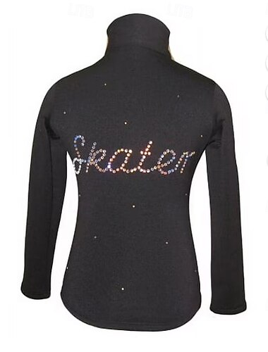  Fleecejakke til skøyteløp Dame Jente Skøyteløp Jakke Topper Svart Lapper Spandex Elastisk Trening Konkurranse Skøyteklær Hold Varm Klassisk Krystall / Rhinstein Langermet Skøyting Kunstløp