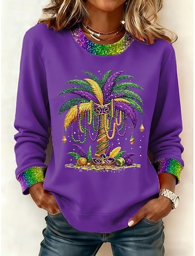  Dames Trui-sweatshirt Hoodies Afdrukken Grafisch Modieus Casual Lange mouw Strakke ronde hals Normale tops Straat Dagelijks gebruik Licht Paars Paars Groen Beige Lente Herfst Faith