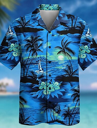  Per uomo Albero di Cocco Natura e paesaggi Piante Tropicali Camicia Camicia con colletto cubano Camicia hawaiana estiva Manica Corta Hawaiano Vacanza Ferie Abbigliamento mare Estate Primavera Camicia