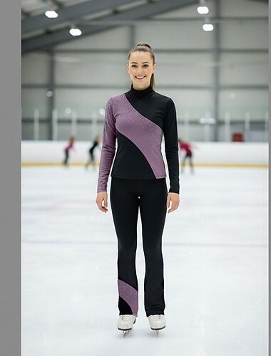 Kunstschaatsjack met broek Dames Voor meisjes Schaatsen Outfits Blauw Paars Lapwerk Spandex Hoge Elasticiteit Professioneel Opleiding Oefenen Kunstschaatskleding Thermisch Warm Klassiek Kristal