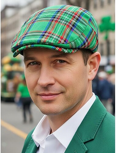  Schiebermütze für Herren zum St. Patrick's Day, kariert, aus Baumwoll-Polyester-Mischgewebe, in verschiedenen Farben erhältlich, lässige Schiebermütze im Vintage-Stil für Paraden, Partys, Festivals und Feiertage.