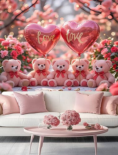  Valentinstag Tapisserie Banner Decke Rose Liebe Herz Niedlich Romantisch 3D Party Wohnzimmer Hintergründe aufnehmen Dekoration für Heiratsanträge Wohndeko