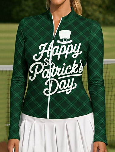  St Patrick Dam Träningsskjorta Tennisskjorta Trendig Tryck UV-skydd Elastisk Tennis Pickleball Löpning Överdelar Grön Tenniskläder