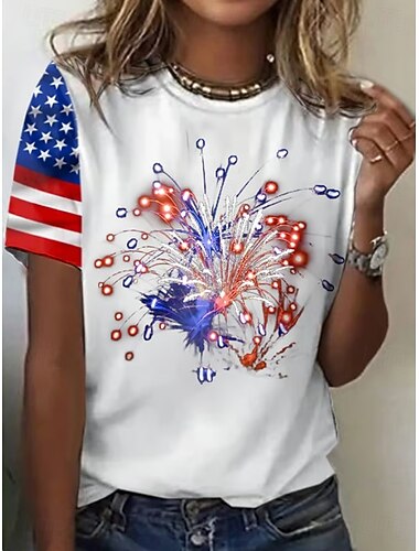  Onafhankelijkheidsdag Patriottische Dames T-shirt Grafische Vlag Vintage Stijlvol Klassiek Korte Mouwen Crew Neck Reguliere Tops Dagelijks Weekend Afdruk Zwart Wit Zomer Lente