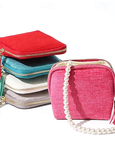  Reise-Schmucketui, kleine, hochwertige Aufbewahrungstasche mit großem Fassungsvermögen und Quasten, Geschenkidee für Frauen, Beutel mit Reißverschluss, Schmuckorganizer aus Samt zur Aufbewahrung von