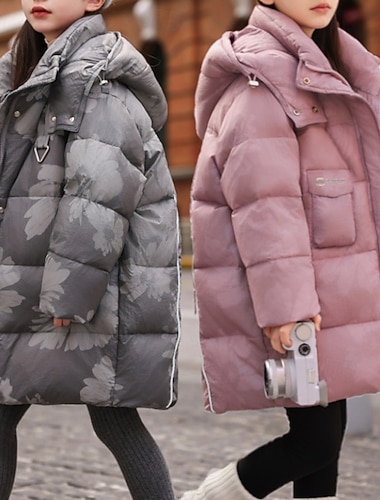  Lapset Tyttöjen Untuvatakki Puffer takki Kukka Urheilu Tasku Pidä Lämmin Tuulenpitävä ulko- Takki Päällysvaatteet 4-12 vuotta Talvi Rubiini Purppura Vaaleanharmaa