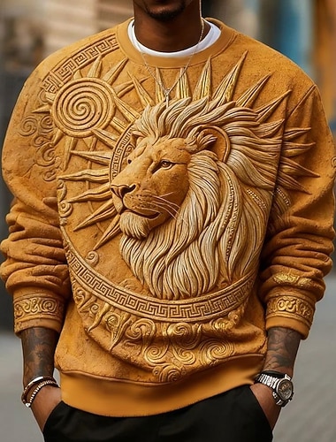  Herren Optische Täuschung Löwe 3D-Druck Pullover Lässig 3D Langarm Rundhalsausschnitt Urlaub Party Geschenk Gelb Purpur Orange Braun Grau Rundhalsausschnitt 3D Ganzjahres Designer S M L XL XXL XXXL