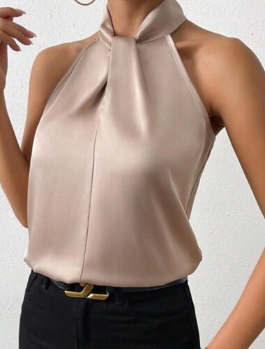  Per donna Camicia Elegant Top in raso Maglia di seta Senza schiena Semplice Elegante Senza Maniche All'americana Top Regolari Ferie Uscire Nero Bianco Cammello Viola Marrone Estate Primavera