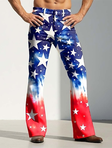  Herren US Flagge Patriotisch 250. Jahrestag der Vereinigten Staaten Hose Disco-Hosen 60er 70er Schlaghosen Mittlere Taille Vintage-Retro Lässig Outdoor Party Seitentaschen Schlaghose Frühling Herbst