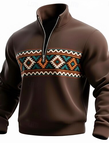  Homens Geométrica Xadrez Tribal Moletom Esportes Moda Casual Com Zíper Casa Streetwear Trabalho Festa Azul Marron Verde Outono Todas as Estações Designer S M L XL XXL XXXL