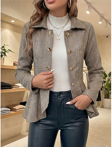  Femmes Veste Décontractée Extérieur A Volants Couleur Unie Coupe-vent Mode Coupe régulière Vêtements d'extérieur manche longue Automne Chameau S