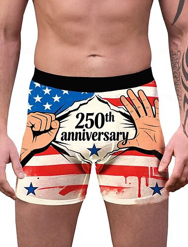  250-årsjubileum USA 2026 Boxerkalsonger Underkläder USA-flagga Originell Rolig Vuxna Herr Självständighetsdag 4 juli Ledigt Fest Klä ut