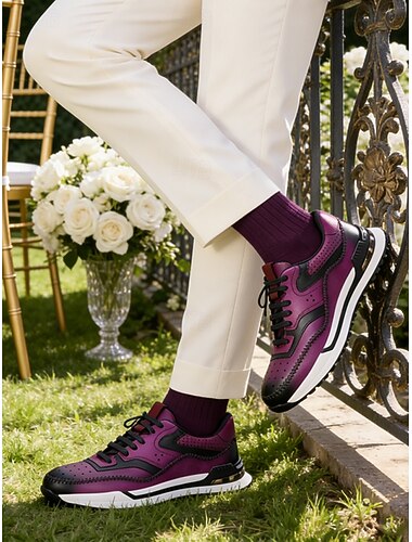  scarpe da ginnastica sportive da uomo viola e bianche per matrimoni: design vivace con suola ammortizzata, perfette per gli invitati al matrimonio, matrimoni informali e matrimoni all'aperto