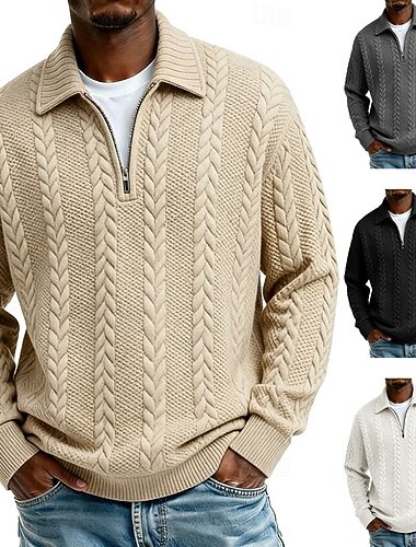  Herren Jacquard Sweatshirt Pullover Kapuzensweatshirt Viertelreißverschluss Sweatshirt Aprikose Schwarz Weiß Grau Revers Einfach Reißverschluss Strukturiert Sport & Outdoor Lässig Täglich Streetwear