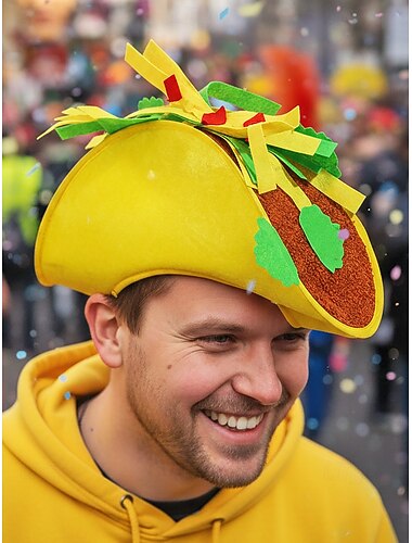  pánské polyesterové látkové čepice s tématem jídla Mardi Gras - zábavné designy hranolků a taco pro karneval a maškarní večírky
