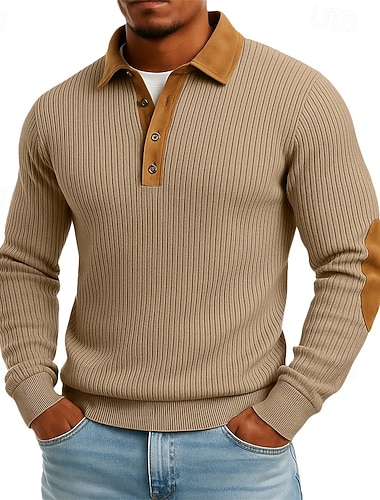  Herren Sweatshirt Pullover Kapuzenpullover mit Knöpfen Rippenstrick Weinrot Armeegrün Marineblau Khaki Revers Einfach Patchwork Farbblock Lässig Täglich Sport & Outdoor Vintage Cool Sportbekleidung