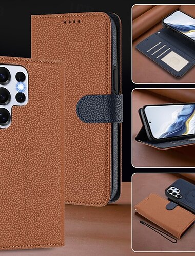  telefon Etui Til Samsung Galaxy S26 Ultra Plus S25 Ultra Plus S24 Ultra Plus S23 Ultra Plus S24 FE S22 Plus Ultra S23 FE Lommebok-kortveske med stativ Støtte trådløs lading med håndleddsstropp Kontor