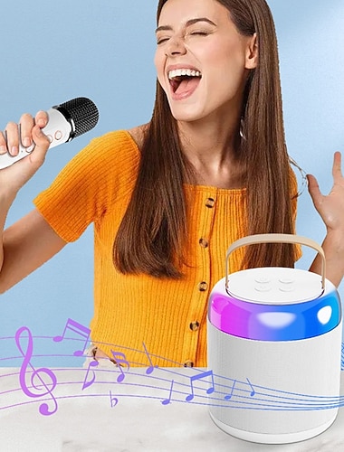  Karaoke maskin med to mikrofoner ambient lys et 1200mAh litiumbatteri 1-10W utgangseffekt og en batterilevetid på omtrent 8-10 timer en bærbar høyttaler Valentinsgave