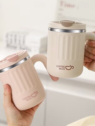  Velký hrnek na kávu o objemu 480 ml &cestovní hrnek - nerezová ocel 304 - s odnímatelným sítkem na čaj &brčko - odolné víko - nepropustný přenosný čaj/káva na kempování, do kanceláře, vlaku, do auta