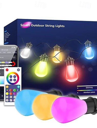  luci intelligenti per esterni, luci RGB per esterni con lampadine LED dimmerabili, impermeabili IP65, luci bianche calde che cambiano colore con modalità scene per patio, cortile, controllo tramite