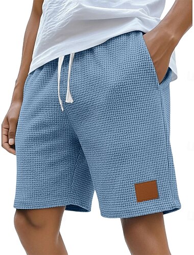  Herren Waffel-Shorts Sommershorts Strandshorts Freizeitshorts Shorts mit Struktur Kordelzug Elastischer Bund Einfarbig Komfort Knielang Täglich Outdoor Streetwear Urlaub Mode Schwarz Weiß