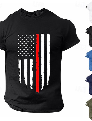  Herre Amerikansk amerikansk flagg T skjorte Kortermet skjorte T-skjorte T-skjorte T-skjorte Kortermet T skjorte 3D-utskrift Crew-hals Skjorte Sport Designer Retro / vintage Daglig Strand Feriereise