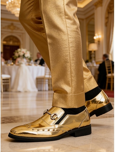  Gouden loafers voor heren – elegante schoenen met decoratieve gesp, ideaal voor formele gelegenheden, feesten en bruiloften.