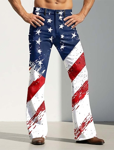  Voor heren Sterren en strepen Amerikaanse vlag 250-jarig jubileum van de Verenigde Staten Broek Disco broek Jaren 60 70 Bell Bottoms Medium Taille Vintage Retro Casual Buiten Feest Zijzakken Broek