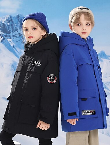  Kinderen Voor meisjes Donsjack Pufferjack Brief Sport Zak Houd Warm Windbestendig: Buiten jas bovenkleding 4-12 jaar Winter blauw Zwart Blozend Roze