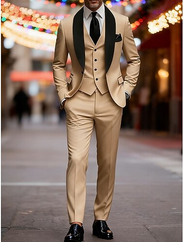  Voor heren Blazer + vest + pantalon Kerstblazer Kostuums Kerstmis liiketoiminta Cocktailparty Modieus Casual Lente Herfst Polyester Effen Zak Knop Comfortabel Enkele rij knopen Blazer Rood Goud Groen