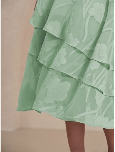  Dames Elegant Midi Medium Taille Rokken Bloemig Kant Ruche Meerlaags Micro-elastisch Afspraakje Casual / Dagelijks Grijs-Groen Lente, Herfst, Winter, Zomer Polyester