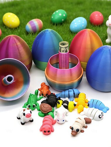  Uovo di Pasqua stampato in 3D con 10 mini animali casuali all'interno, giocattoli articolati per stampa 3D, riempitivi per cestini pasquali, divertenti regali da collezione per bambini e adulti,