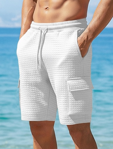  Herren Waffel-Shorts Sweat-Shorts Shorts Bermudashorts Strandshorts Elastischer Bund Cabrio Einfach Komfort Sport Knielang Täglich Yoga Urlaub Lässig Schwarz Weiß Mikroelastisch