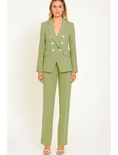  Mujer Trajes de 2 piezas Coordinados Formal Invitado a la boda Noche formal Crepé Tejido elástico Elegante Sencillo Manga Larga Hasta el Tobillo Solapa pico Botonadura Doble