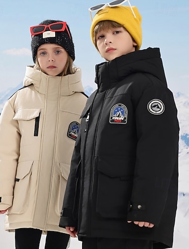  Bambini Ragazze Giacca in piuma Giacca da esterno Giacca Imbottita Tinta unica Sport Tasca Tenere al caldo Antivento All'aperto Cappotto Capispalla 4-12 Anni Inverno Blu Nero Beige