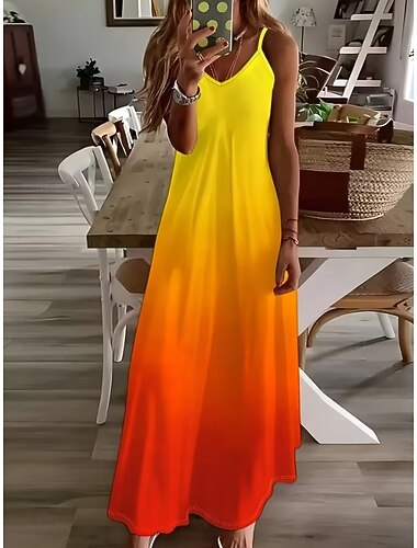  Per donna Abito maxi Vestito Estivo Abito a trapezio Abito Sottoveste Vacanza Casual Boho Spiaggia Vestibilità comoda Ombre Grafico Senza Maniche Scollo a V Blu Arancione Ametista Estate Primavera