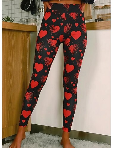  Damen Leggings Gemütliche Leggings Urlaub Lässig Volle Länge Hohe TaillePantsValentinstag Herz Grafik Drucken Komfort Bequem Dehnbar Lässig Täglich Urlaub Weiß Rosa Rote Purpur Frühling Schmale