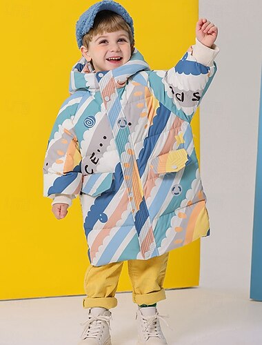  Kinderen Jongens Donsjack Hoodie jas Pufferjack bovenkleding Grafisch Lange mouw Houd Warm Windbestendig: jas Casual Dagelijks Basic blauw Wit Marineblauw Herfst Winter 4 jaar +