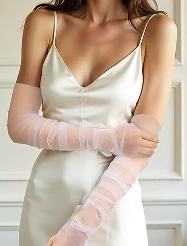  Nät / Polyetentereftalat Knälång Handske Elegant / Vintagestil Med Ren Färg Handske till bröllop / fest