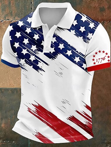  4 juillet 2026, 250e anniversaire Homme Drapeau Américain Polo Manche Courte Polos Revers Occasionnel Athleisure Tenue quotidienne Tenue de fête Impression 3D Boutons Été Bleu Blanche Jaune