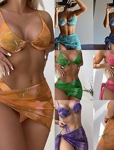 Damen Bikini Badeanzug Kleid Rock schlank rückenfrei Urlaub Strandbekleidung florales Batik V-Ausschnitt ärmellose Badeanzüge