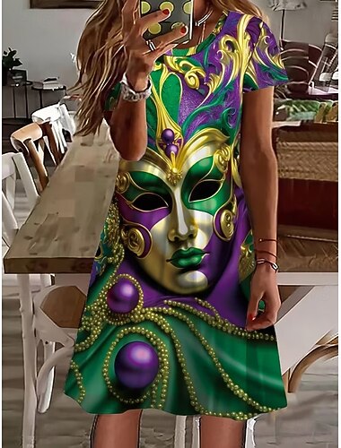  Dames Halflange jurk Hemdjurk T shirt jurk Zomerjurk Casual Dagelijks Normale pasvorm Grafisch Abstract Korte mouw Strakke ronde hals Groen Zomer Lente
