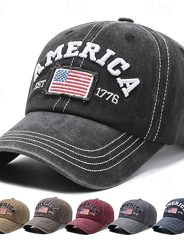  Mütze mit US-Flagge (gegr. 1776) für Damen und Herren, lustige, verstellbare Baseballkappe aus Baumwolle mit bestickter US-Flagge, patriotische Unisex-Truckerkappe