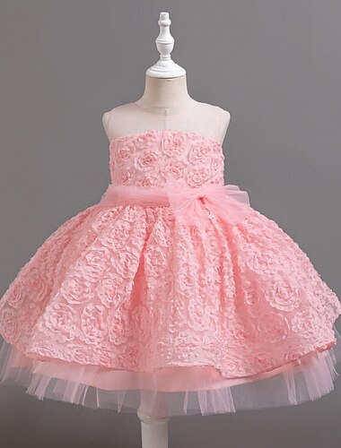  Bloemenmeisjesjurk, communiejurk, formele jurk voor meisjes, trouwkleding, feestkleding, formele bruiloft, schattige prinsessenjurk, patchwork, mesh, effen kleur, mouwloos, ronde hals, blauw, grijs, 4