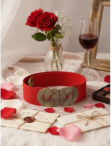  női széles rugalmas deréköv vintage fém csattal – divatos sztreccs öv ruhákhoz, tunikákhoz és blúzokhoz – fekete, piros és barna színben