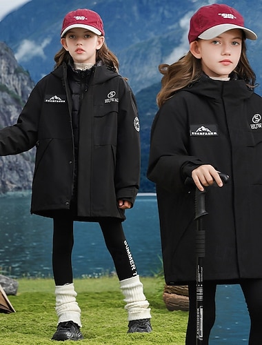  Bambini Ragazze Giacca in piuma Giubbino da escursione Giacca 3 in 1 Giacca Imbottita Lettera Sport Tasca Impermeabile Tenere al caldo Antivento All'aperto Cappotto Capispalla 6-12 Y Inverno Nero