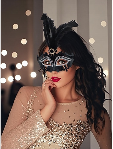  Vrouwen Rode Veer Venetiaanse Maskerade Masker - Elegante Laser-gesneden Carnaval Kostuum Accessoire voor Venetië Festival Mardi Gras Cosplay  Maskerade Feesten