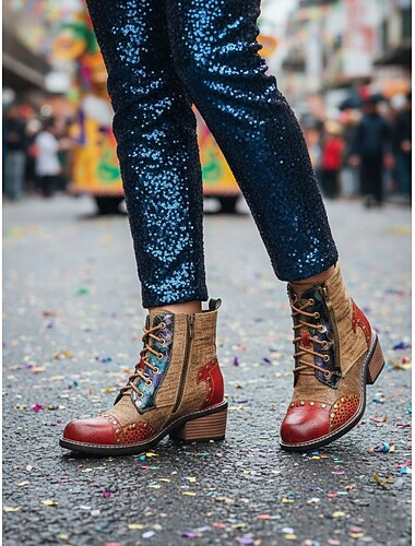  Botas de tobillo con cordones Boho Chic para mujeres de Mardi Gras - Zapatos de festival únicos con encanto vintage y vibras de carnaval